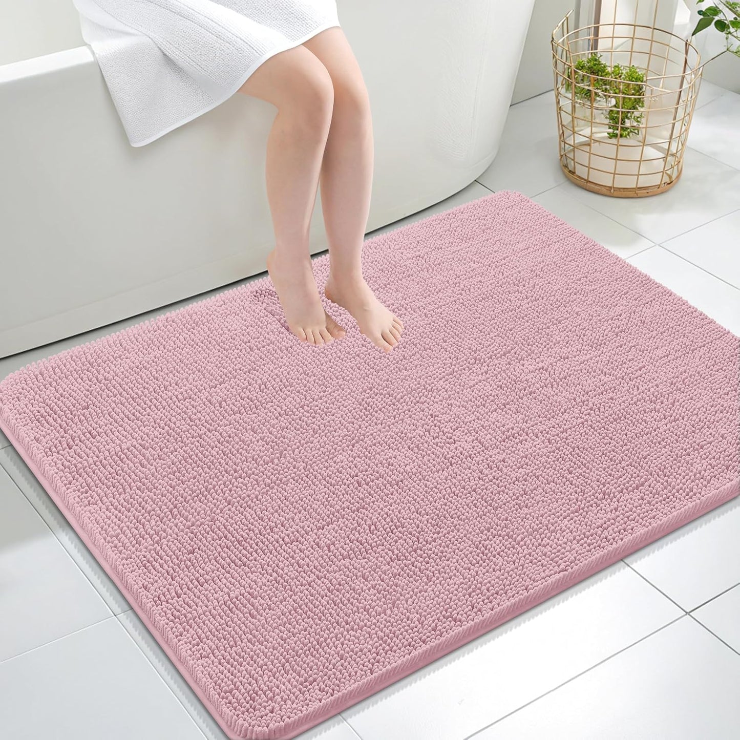 OLANLY Large Bath Rugs - Extra Soft Chenille with Quick-Dry Rubber Backing | 40x32 Dusty Rose