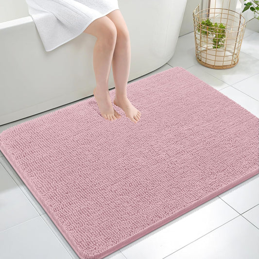OLANLY Large Bath Rugs - Extra Soft Chenille with Quick-Dry Rubber Backing | 40x32 Dusty Rose