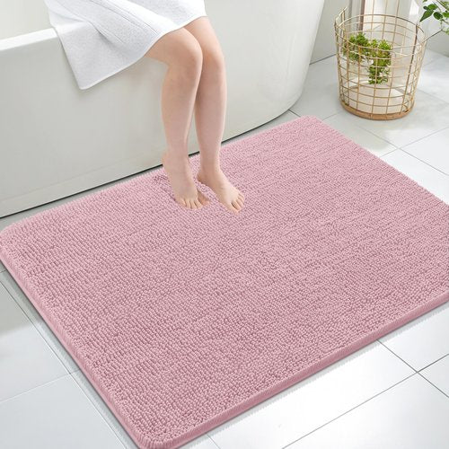OLANLY Bathroom Rugs 40x32, Extra Soft Absorbent Chenille Bath Rugs, Rubber Backing Quick Dry, Machine Washable Bath Mats for Bathroom Floor, Tub and Shower, Home Decor Accessories, Dusty Rose