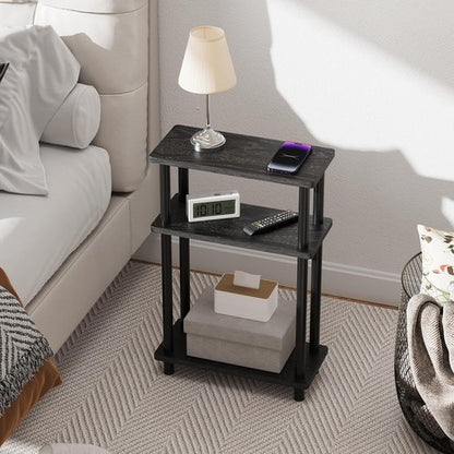 Apicizon Small Narrow Side Table - 3-Tier Slim End Table with Storage Shelf | Black for Small Spaces