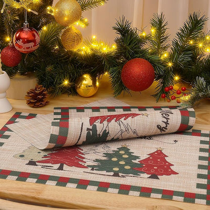 Light Yellow 6-Count Christmas Placemats Set with Non-Slip Heatproof PVC - Washable