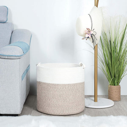MINTWOOD Design Woven Cotton Rope Storage Basket - 15 x 14.2 Inches | Versatile Toy & Laundry Hamper in Light Brown