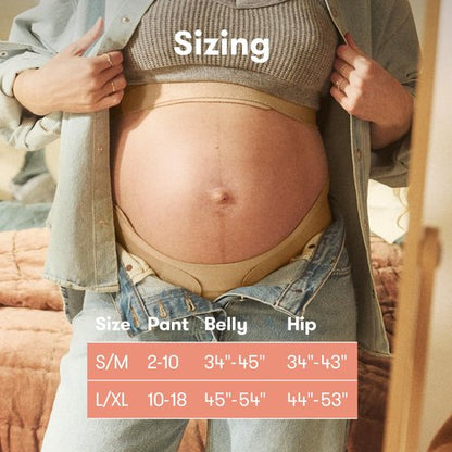 Frida Mom Dual Support Pregnancy Belly Band S/M, Maternity Belly Band with Ultimate Support Back, Hip & Pelvic, Adjustable, Lightweight, Breathable & Comfy, Supports Bump as Baby Grows, Clay