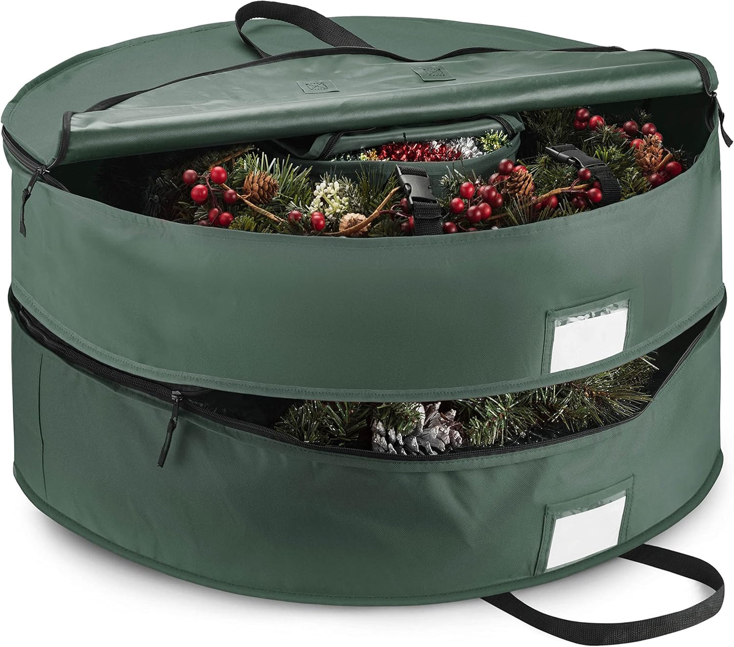 ZOBER Wreath Storage Bag - 24 Inch Christmas Wreath Container with Durable Handles | 600D Oxford Fabric, Fits 2 Wreaths