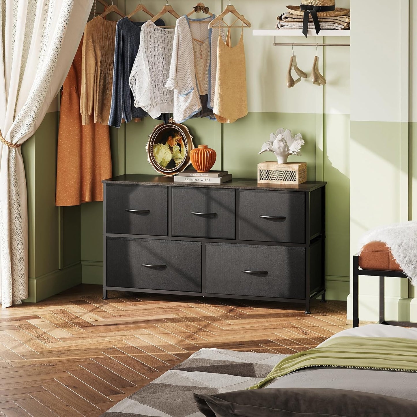 WLIVE Dresser - 5-Drawer Fabric Storage Organizer Unit for Bedroom, Living Room, Charcoal Black