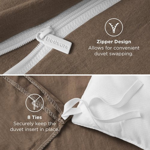 Bedsure Coffee Oversized King Duvet Cover - 3 Pieces Prewashed Cotton-Like Polyester Extra Soft Bedding Set, Includes 1 Duvet Cover 120x98 Inches with Zipper Closure & 2 Pillow Shams, No Comforter