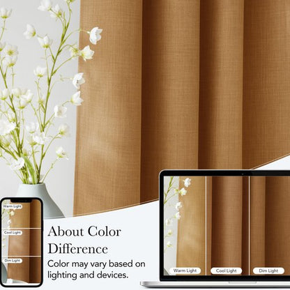 NICETOWN Faux Linen Gold Brown Blackout Curtains 84 inches Long for Living Room - Privacy Panels for Bedroom, Modern Farmhouse Style Easy Care Grommet Top, 2 Panels, W52 by L84