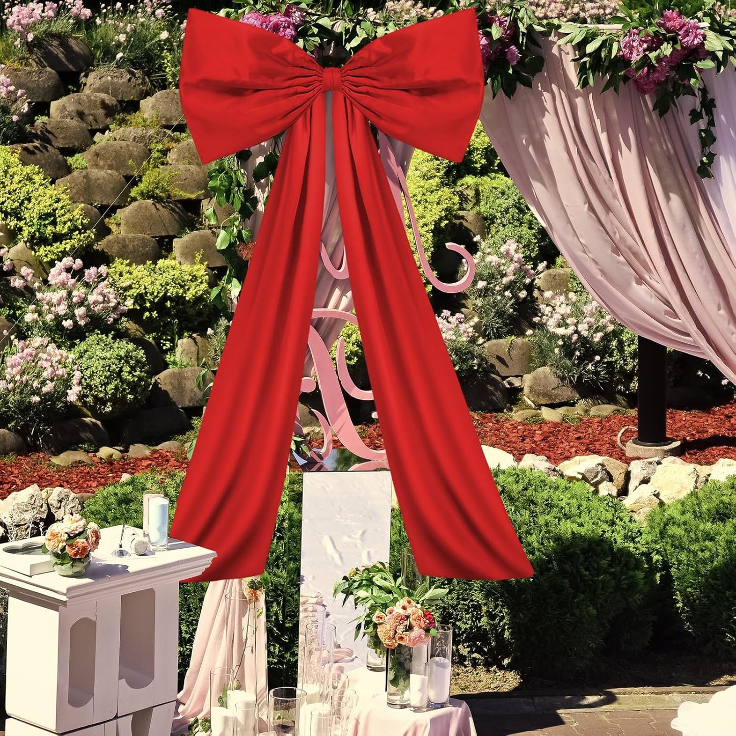Wavwavw Large Red Bow Decor - Giant Satin Ribbon Tie for Birthday & Wedding Backdrop | 24 x 36 Inches