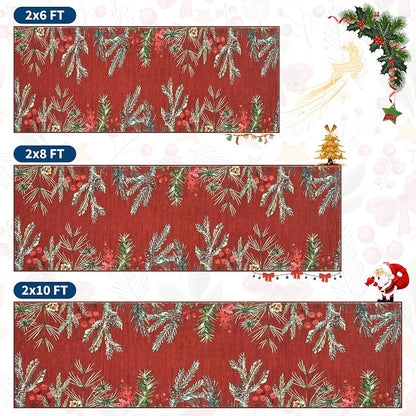 Pinecone-Red 2' x 6' Christmas Runner Rug - GarveeHome, Non-Slip, Washable