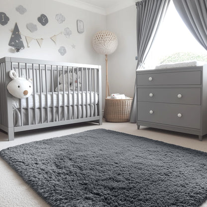 OLANLY 4x4 Machine Washable Accent Rug, Soft Fluffy Shaggy Area Rug for Bedroom, Living Room, Indoor Floor Carpet for Kids, Nursery, Home Decor, Grey
