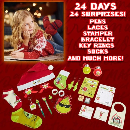 Grinch Advent Calendar 2025 - 24 Days of Christmas Countdown with Santa Hat & Socks | Perfect Holiday Decor for Women & Teens