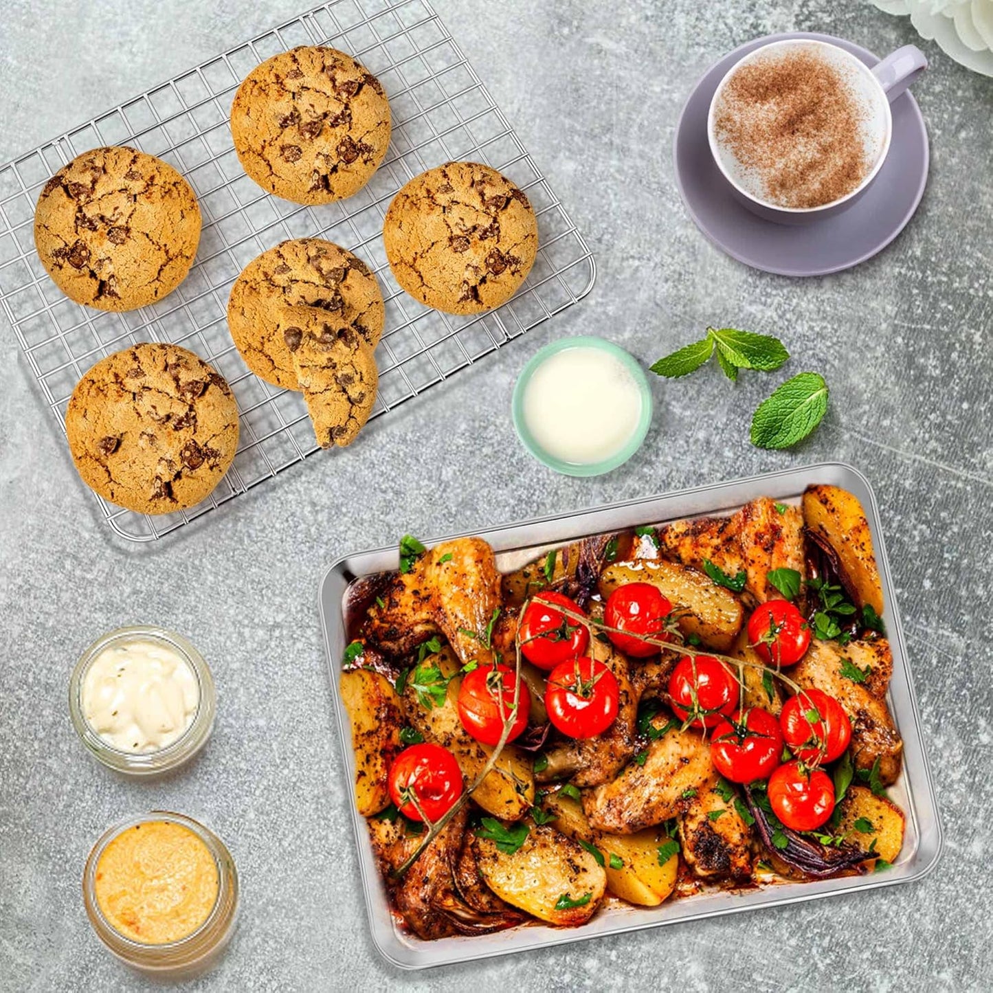 P&P CHEF Toaster Oven Pan Set - 10.4 Inch Stainless Steel Baking Tray with Cooling Rack | Dishwasher Safe, Non-Toxic & Durable