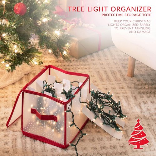 Holiday Light Organizer Box by Simplify - Holds 500 Lights | Collapsible Christmas Storage | Red