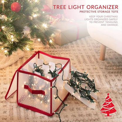 Holiday Light Organizer Box by Simplify - Holds 500 Lights | Collapsible Christmas Storage | Red