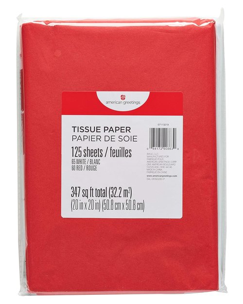 American Greetings Bulk Red and White Tissue Paper - 125 Sheets, 20" x 20" for All Occasions