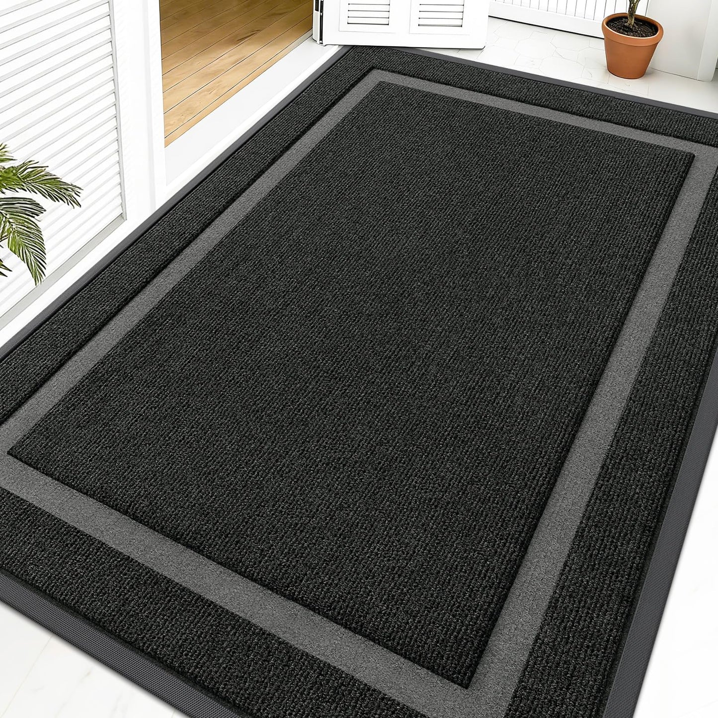 OLANLY Front Door Mat Indoor Outdoor Entrance, Waterproof All-Season, All-Weather Doormat, Sturdy Natural Rubber, Fade Resistant, Low Profile, Easy Clean Patio Porch Entryway Mat, 59x40, Black
