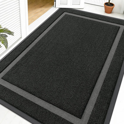 OLANLY Front Door Mat Indoor Outdoor Entrance, Waterproof All-Season, All-Weather Doormat, Sturdy Natural Rubber, Fade Resistant, Low Profile, Easy Clean Patio Porch Entryway Mat, 59x40, Black