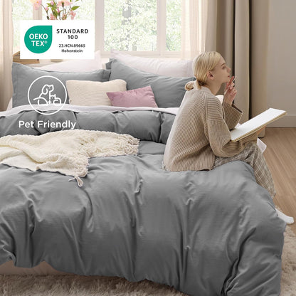 Bedsure Grey Duvet Cover King Size - Extra Soft 3-Piece Bedding Set with Zipper Closure | 104x90 Inches