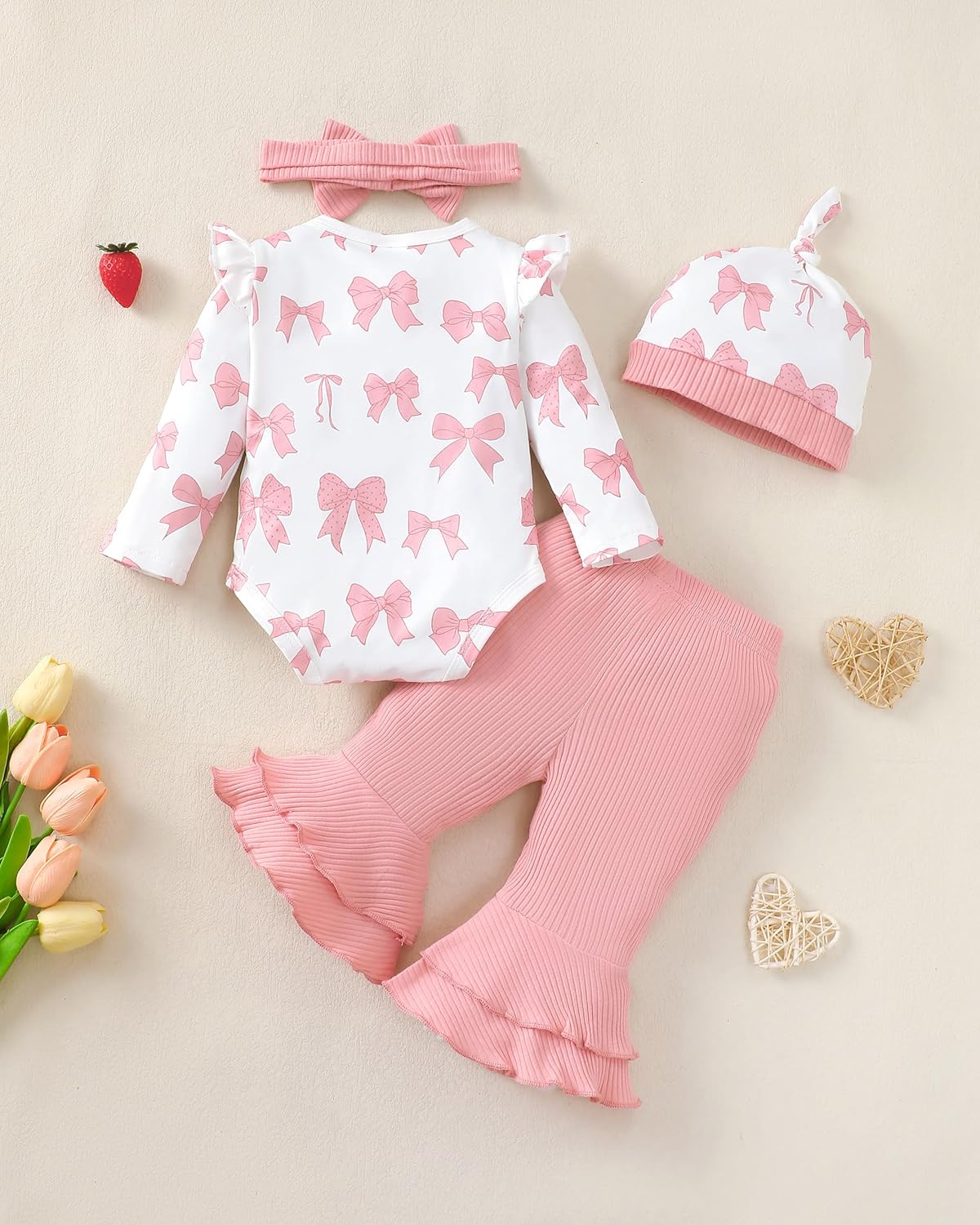 Renotemy Preemie Newborn Baby Girl Clothes - Cute Bell Bottoms Romper Set for Fall & Winter