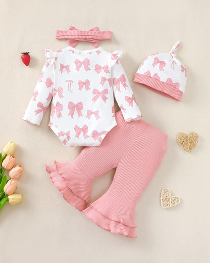 Renotemy Preemie Newborn Baby Girl Clothes - Cute Bell Bottoms Romper Set for Fall & Winter