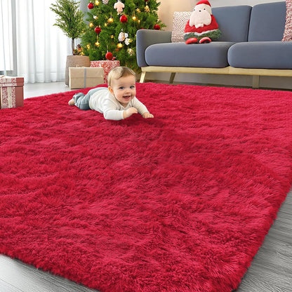 OLANLY Large Area Rug - Soft Fluffy Shaggy Carpet for Living Room & Bedroom | 6x9 ft, Red