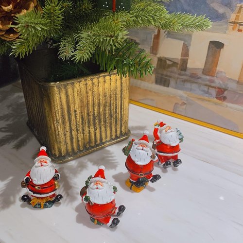Crafjie Christmas Miniature Figurines - 4PCS Santa Claus Ornaments for Festive Holiday Decor