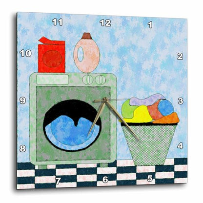 3dRose dpp_44848_2 Red Blue Green Laundry Room-Wall Clock, 13 by 13-Inch