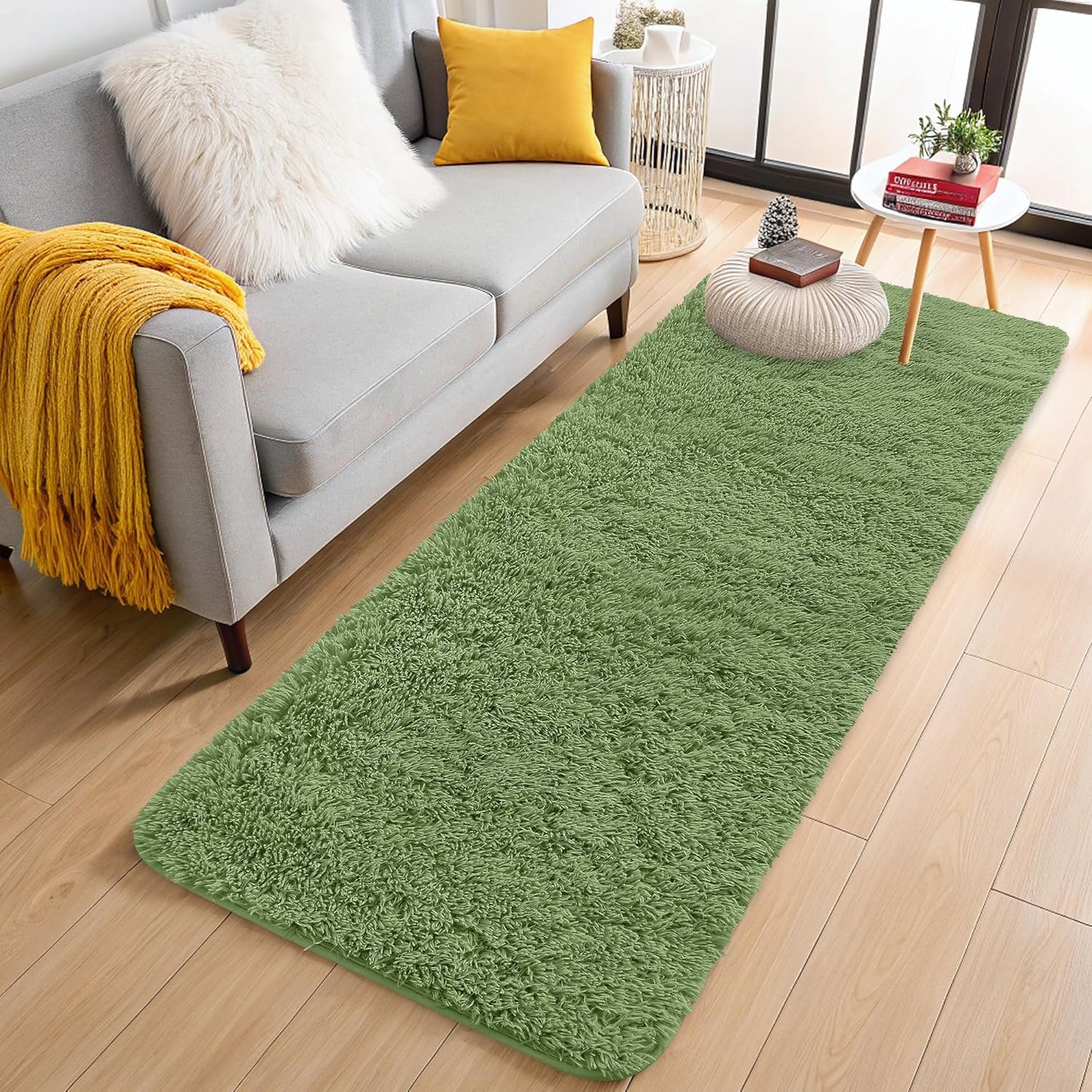 OLANLY Machine Washable 2x6 Runner Rug - Soft Fluffy Shaggy Indoor Carpet for Bedroom & Hallway | Green