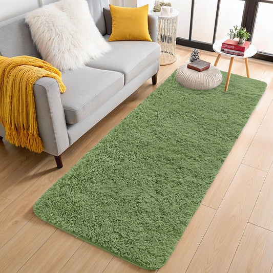 OLANLY Machine Washable 2x6 Runner Rug - Soft Fluffy Shaggy Indoor Carpet for Bedroom & Hallway | Green