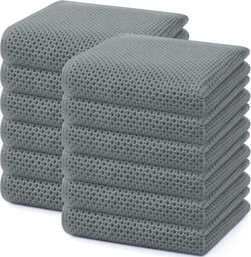 Homaxy 100% Cotton Waffle Weave Dish Towels - Ultra Soft & Absorbent, Quick Drying | 13 x 28 Inches, Grey, 12-Pack