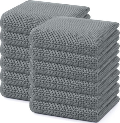 Homaxy 100% Cotton Waffle Weave Dish Towels - Ultra Soft & Absorbent, Quick Drying | 13 x 28 Inches, Grey, 12-Pack