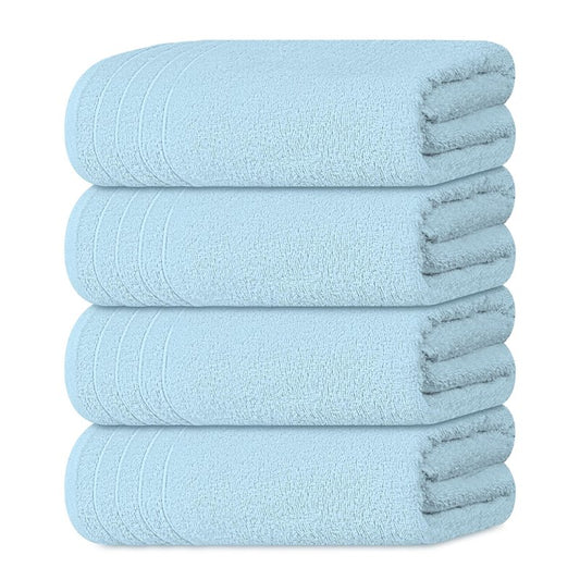 Tens Towels Pack of 4 Extra Large Bath Towels 30 x 60 Inches, 100% Cotton, Larger & Lighter Weight, Quicker to Dry, Super Soft and Absorbent, Perfect for Bathroom, Sky Blue