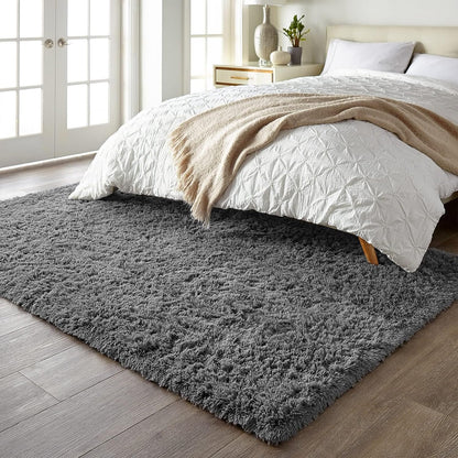 Ophanie 5x7 Grey Area Rug - Fluffy Shag Plush Soft Carpet for Living Room & Bedroom Decor