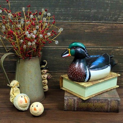 CVHOMEDECO Wild Duck Figurine - Hand Engraved & Painted Farmhouse Decor | 12 Inch Mallard Accent