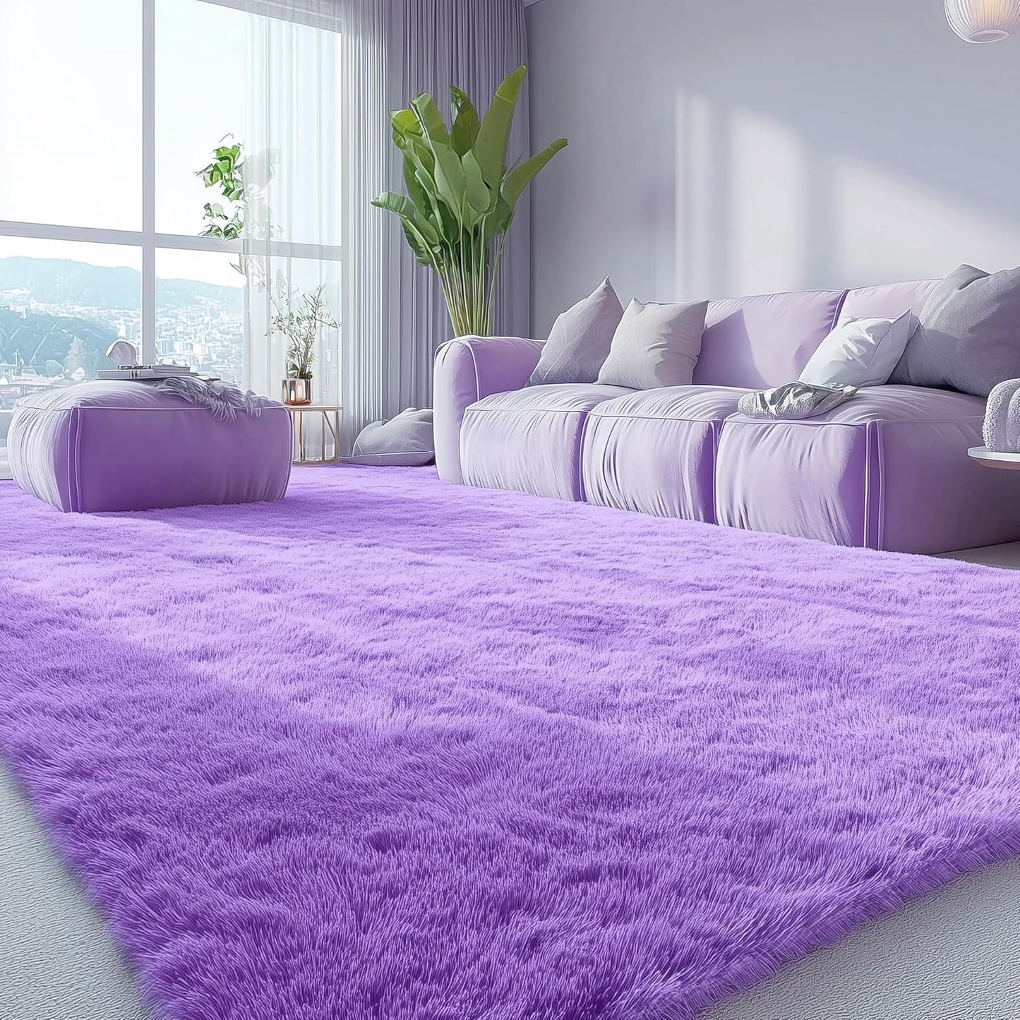 OLANLY Large Area Rug - Soft Fluffy Shaggy Carpet for Living Room & Bedroom | 9x12 ft, Purple
