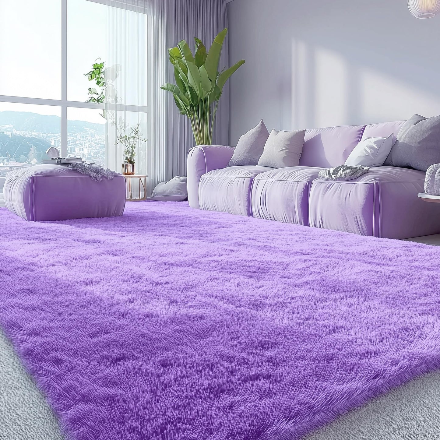 OLANLY 6x9 Machine Washable Large Area Rugs for Living Room, Bedroom, Soft Fluffy Shaggy Bedside Rug, Indoor Floor Carpet for Kids Girls and Boys, Dorms, Nursery, Home Decor Aesthetic, Purple