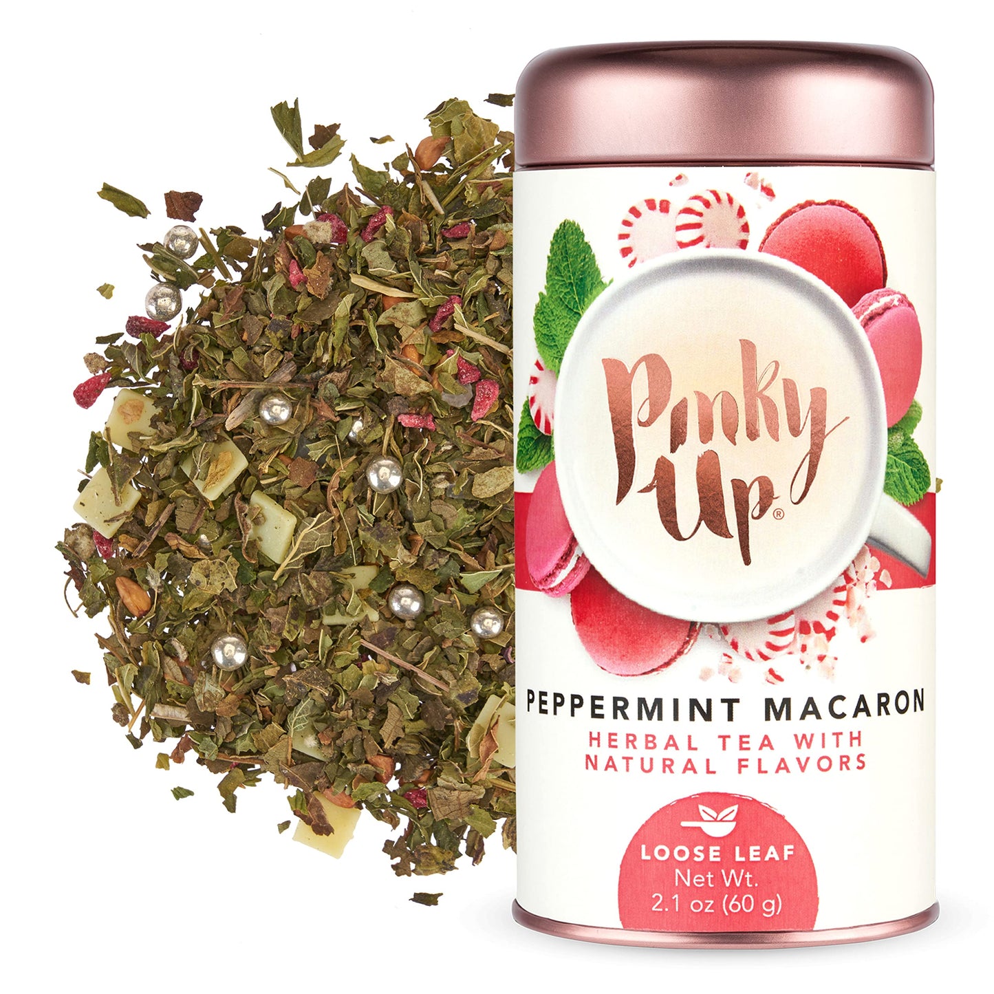 Pinky Up Peppermint Macaron Loose Leaf Tea Herbal Tea, Caffeine Free, Naturally Low Calorie & Gluten Free 2.1 Ounce Tin, 25 Servings