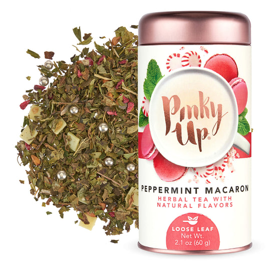 Pinky Up Peppermint Macaron Loose Leaf Tea Herbal Tea, Caffeine Free, Naturally Low Calorie & Gluten Free 2.1 Ounce Tin, 25 Servings