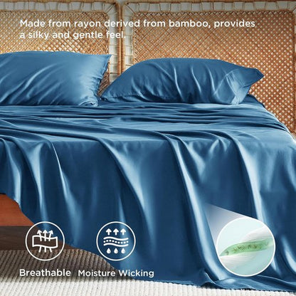 Bedsure King Size Cooling Sheets Set - Breathable Rayon from Bamboo | Soft & Luxurious Teal Bedding