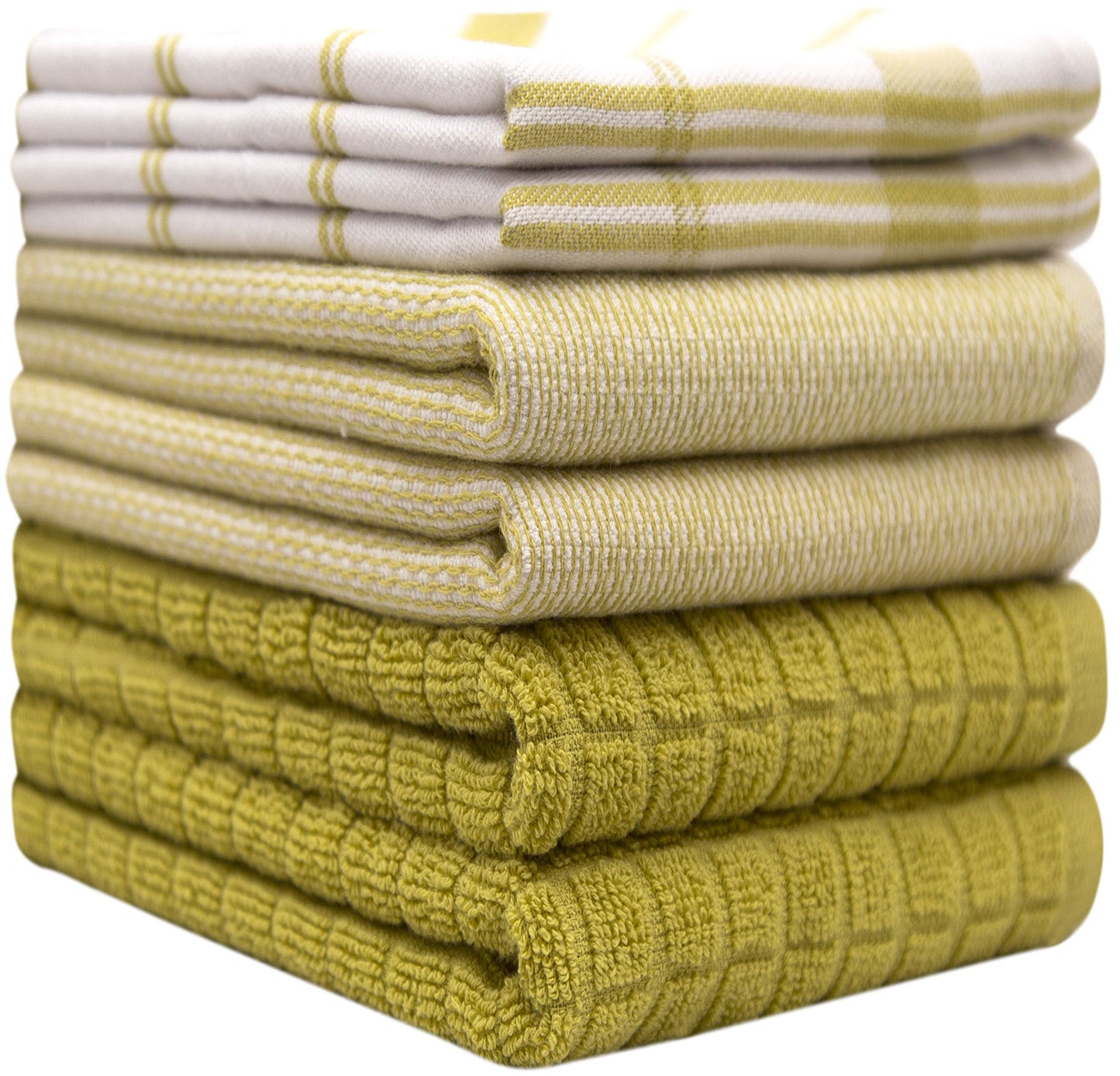 Premium Kitchen Towels (20”x 28”, 6 Pack) – Large Cotton Kitchen Hand Towels – Flat & Terry Towel – Highly Absorbent Tea Towels Set with Hanging Loop (Lime Green Check)