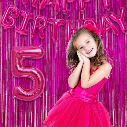 GREATRIL Shiny Fuchsia Tinsel Foil Fringe Curtain - Hot Pink Party Streamers Backdrop | 3.2ft X 8.2ft - 2 Packs