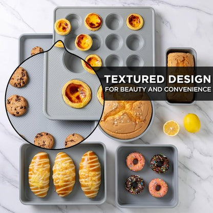 Country Kitchen Nonstick Bakeware Set - Durable & Easy Release, 6-Piece Black Stackable Set