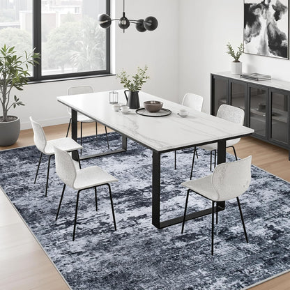 Skiennix 5x7 Area Rug - Washable Modern Abstract Soft Indoor Carpet | Non-Slip & Stain Resistant - Black