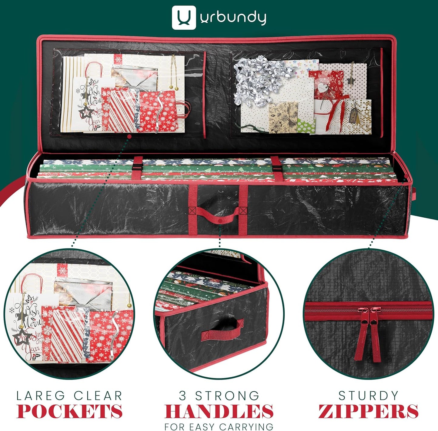 Regine Switzerland Heavy Duty Wrapping Paper Organizer - Black Storage Bag for Gift Bags & Decorations