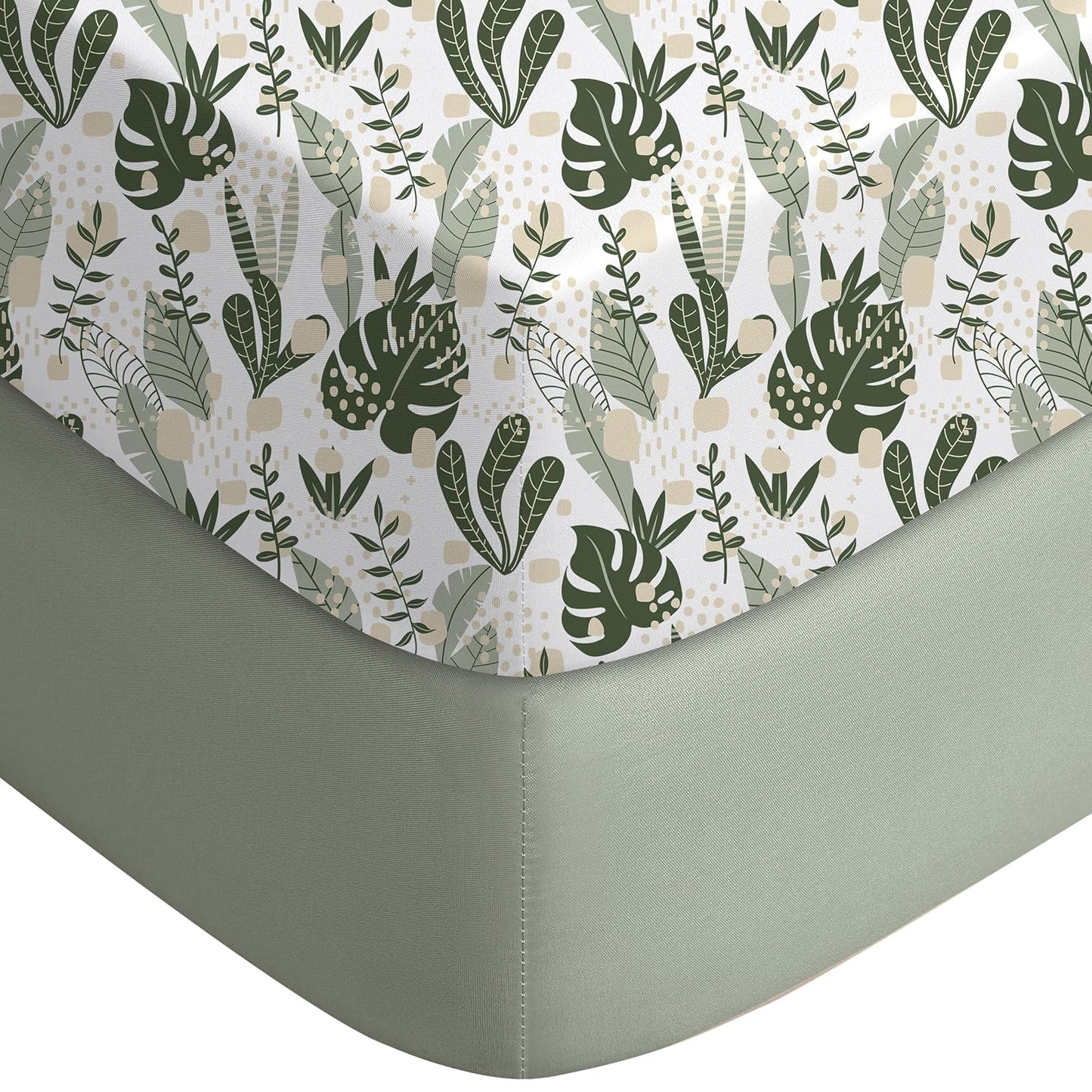 Yoofoss Fitted Pack and Play Sheets - Soft, Breathable Mini Crib Sheets 2-Pack (Green & Banana Leaves)