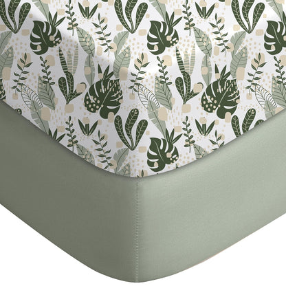Yoofoss Fitted Pack and Play Sheets - Soft, Breathable Mini Crib Sheets 2-Pack (Green & Banana Leaves)