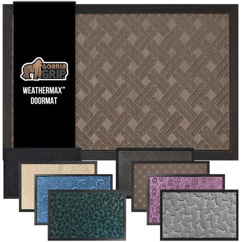 GORILLA GRIP 100% Waterproof All-Season WeatherMAX Doormat, 72x24, US Designed Natural Rubber, Stain and Fade Resistant, Low Profile Indoor Outdoor Door Mats, Easy Clean Patio Mat, Taupe Basket Weave