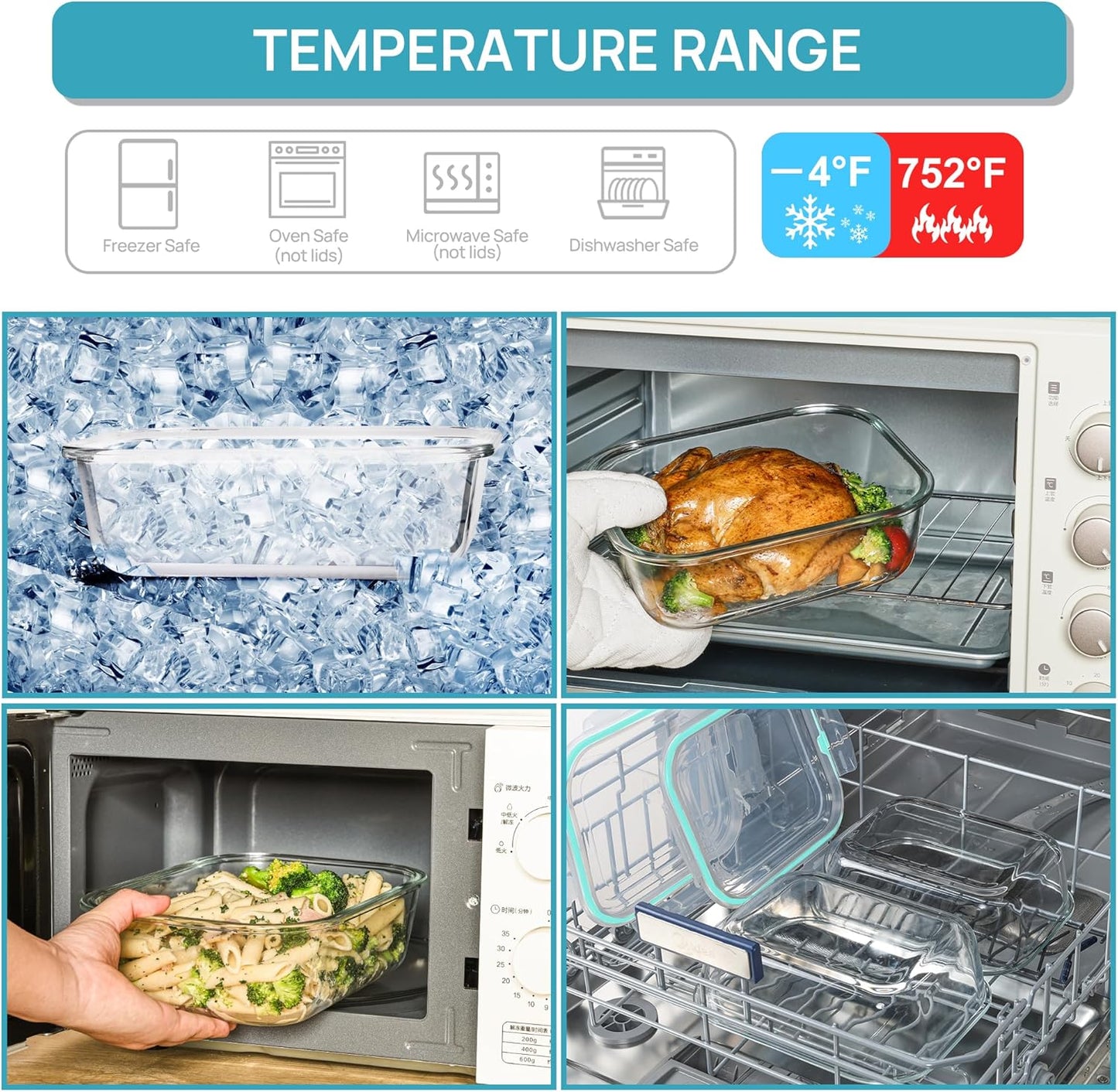 Vtopmart Large Glass Food Storage Containers - 2-Pack 76.4oz with Airtight Lids | Leak-Proof & Microwave Safe