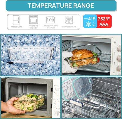 Vtopmart Large Glass Food Storage Containers - 2-Pack 76.4oz with Airtight Lids | Leak-Proof & Microwave Safe