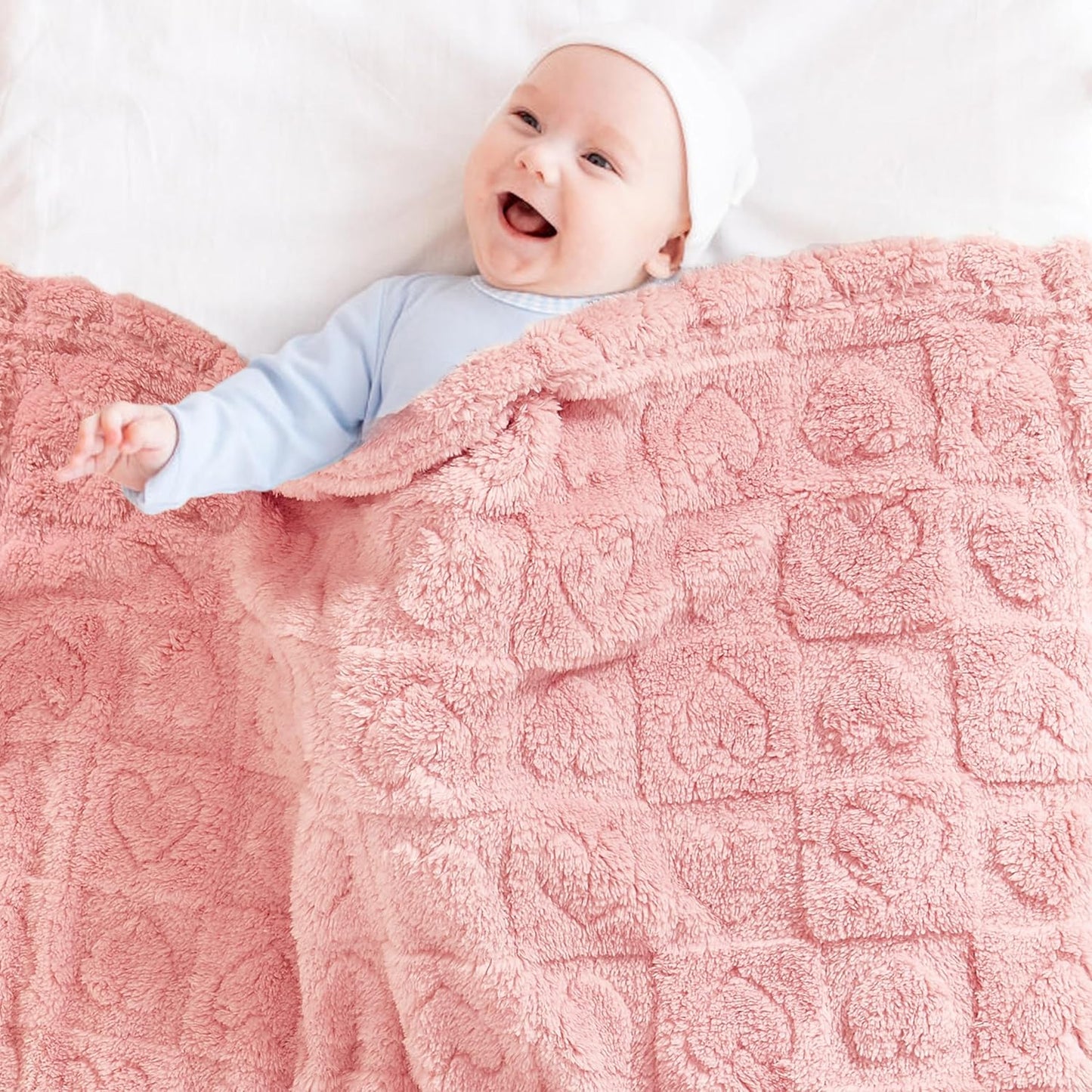 Yurhap Fleece Baby Blanket - Ultra Soft Heart Checkered Design | Cozy Infant Receiving Blanket 30”×40” (Dark Pink)
